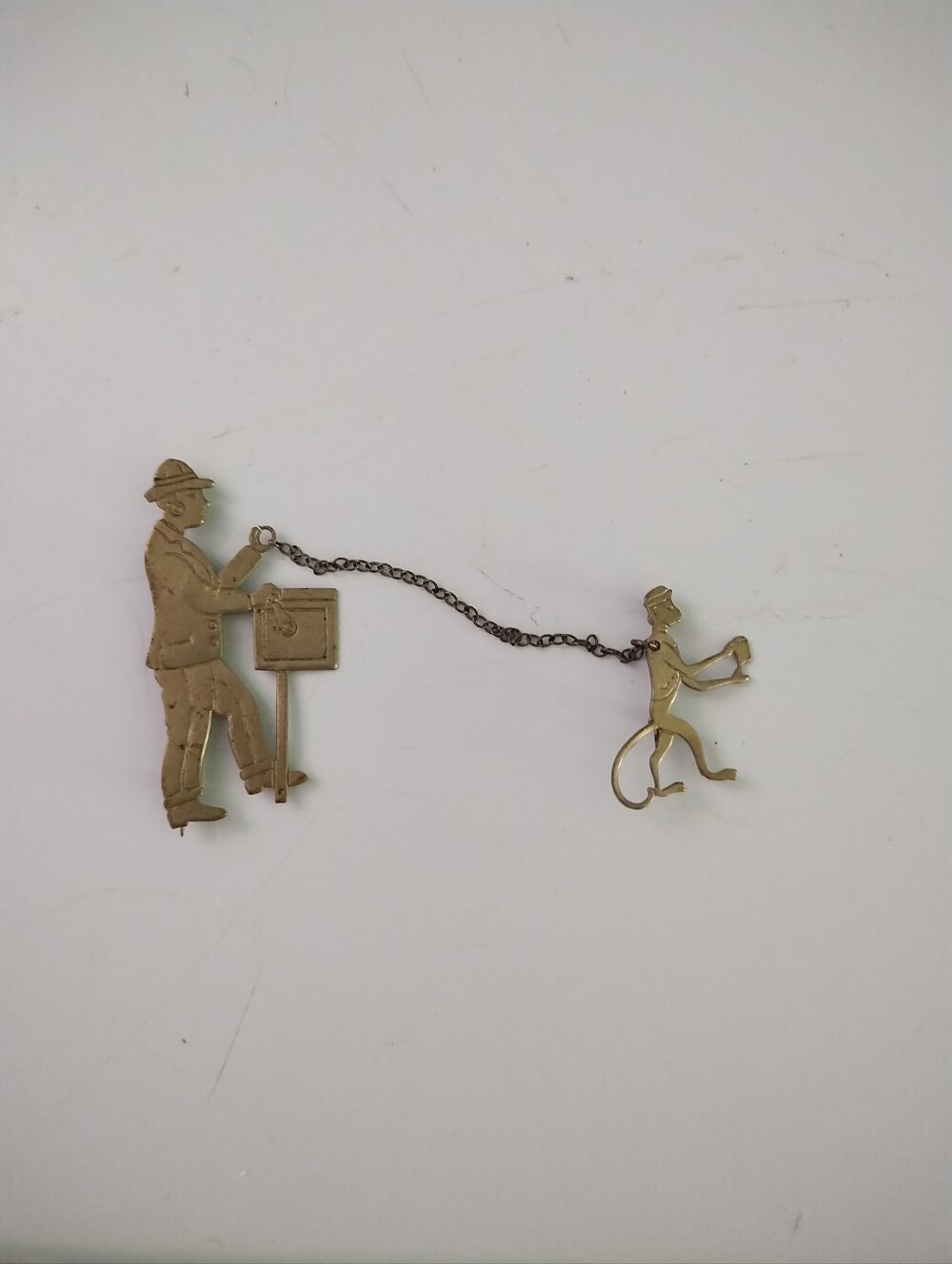 Vintage Brass-tone Organ Grinder and Monkey Brooch